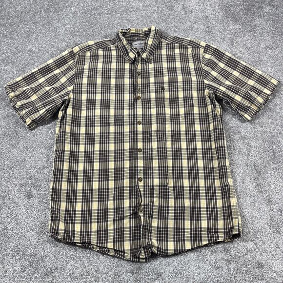 Carhartt Shirt Mens Large Relaxed Fit Plaid Button Down Cotton *Stain* - Picture 2 of 11